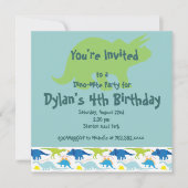 Groene & Blauwe Dinosaur Birthday Party Uitnodigin Kaart (Voorkant)