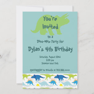 Groene & Blauwe Dinosaur Birthday Party Uitnodigin Kaart