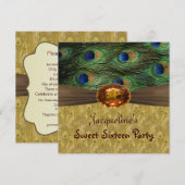 Groene blauwe en goudpestveren Sweet 16 Kaart (Voorkant / Achterkant)