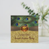 Groene blauwe en goudpestveren Sweet 16 Kaart (Staand voorkant)