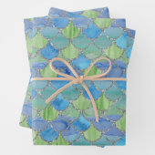 Groene, blauwe en zilverzeemeerminnen inpakpapier vel (In situ)