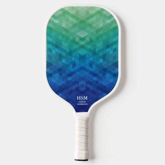 Groene blauwe geometrische gradiënt Aangepaste mon Pickleball Paddle (Achterkant)