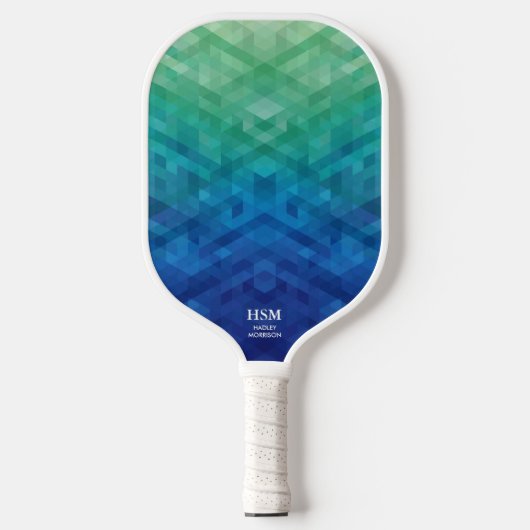 Groene blauwe geometrische gradiënt Aangepaste mon Pickleball Paddle (Voorkant)