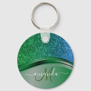 Groene blauwe glitter handgeschreven kalligrafie sleutelhanger