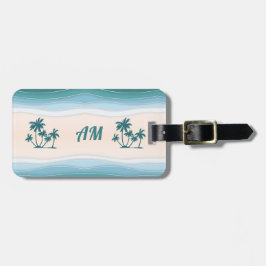 Groene blauwe golven palmbomen bagagelabel