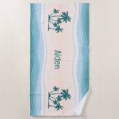 Groene blauwe golven palmbomen strandlaken (Voorkant)