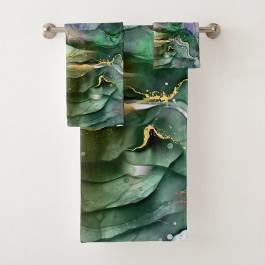 Groene blauwe goudinkt abstract bad handdoek (Insitu)