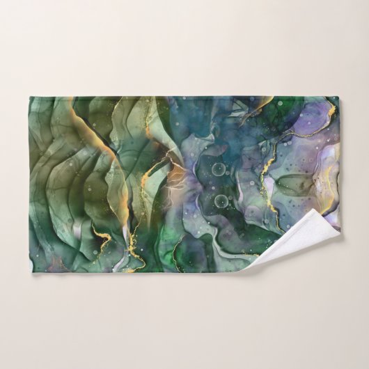 Groene blauwe goudinkt abstract bad handdoek (Handdoek)