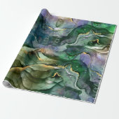Groene blauwe goudinkt abstract cadeaupapier (Uitgerold)
