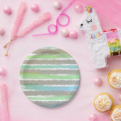 Groene blauwe grijze witte Waterverf Stripes Papieren Bordje (Feest)