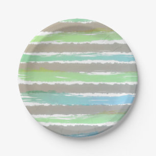 Groene blauwe grijze witte Waterverf Stripes Papieren Bordje