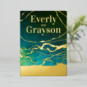 Groene blauwe hemel Galaxy Marmer Gold Wedding Folie Uitnodiging (Staand Voorkant)