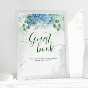 Groene blauwe hortensia gastboek baby shower poster
