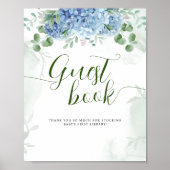 Groene blauwe hortensia gastendoelen babyshower poster (Voorkant)