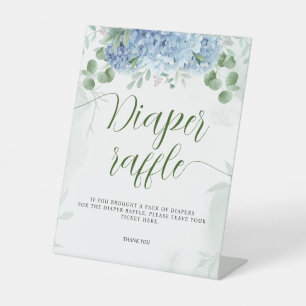 Groene Blauwe hortensia Luier Raffle Baby Shower Reclamebord Met Voetstuk