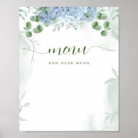 Groene blauwe hortensia Menu Baby Shower
