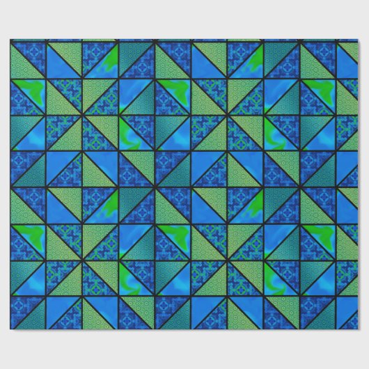 Groene Blauwe HST met zwart accent sashend quilt Cadeaupapier (Vlak)
