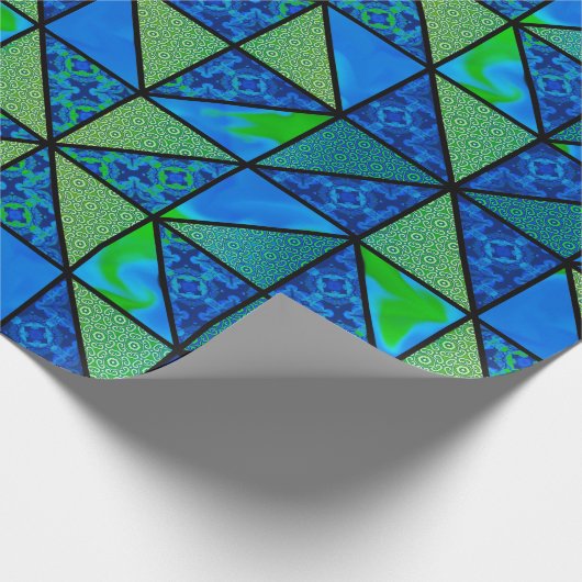 Groene Blauwe HST met zwart accent sashend quilt Cadeaupapier (Hoek)