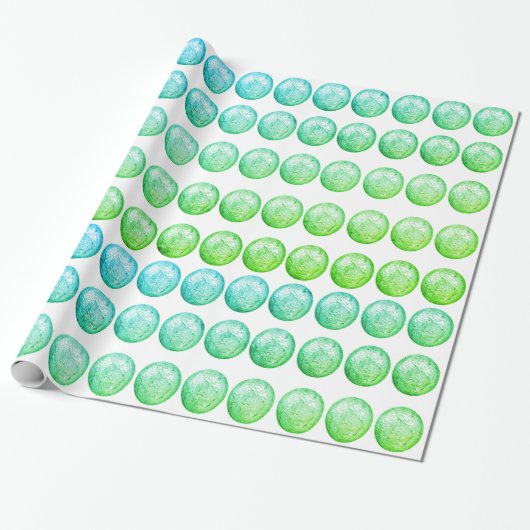Groene Blauwe Kogels op wit omslagpapier Cadeaupapier (Uitgerold)