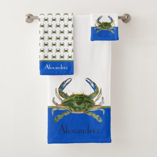 Groene blauwe krab grijze handdoek (Insitu)