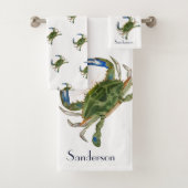 Groene blauwe krab Nautical Coastal Bath Towel set Bad Handdoek (Insitu)