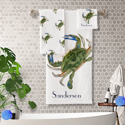 Groene blauwe krab Nautical Coastal Bath Towel set Bad Handdoek