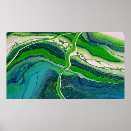 Groene Blauwe Levendige Strepen Moderne Abstracte Poster (Voorkant)