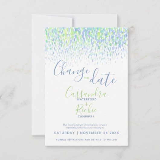 Groene blauwe moderne kunst verandert de datum bru save the date (Voorkant)