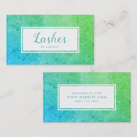 Groene Blauwe Ombre Sparkle Glitter Lashes verzinn Visitekaartje (Voorkant / Achterkant)