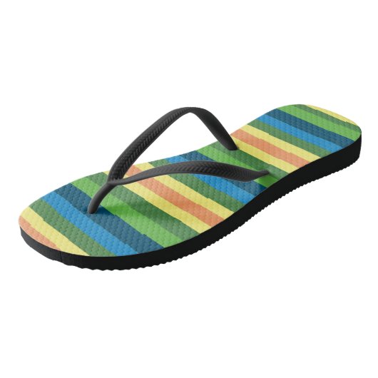 Groene, Blauwe, Oranje, Gele Strepen Teenslippers (Schuin)