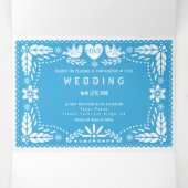 Groene, blauwe papel picado lovevogels bruiloft drieluik uitnodiging (Binnenkant midden)