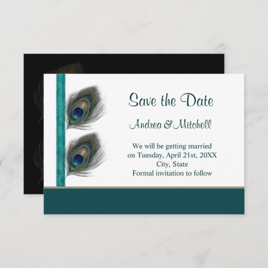 Groene blauwe paukveren Sparen de datum Uitnodigen Save The Date (Voorkant / Achterkant)