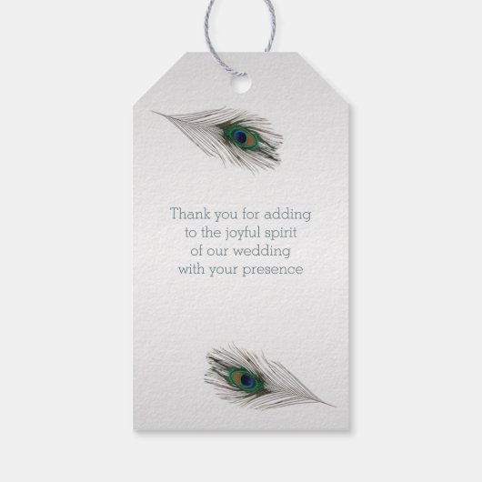 Groene blauwe pauw veren bruiloft dank u cadeaulabel (Achterkant)