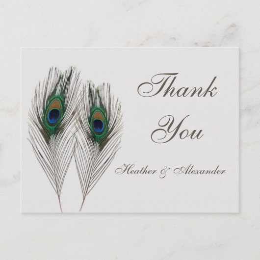 Groene blauwe pauwenveren Bedankt Briefkaart (Voorkant)