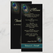 Groene blauwe pauwenveren op zwart Menu (Voorkant / Achterkant)