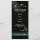 Groene blauwe pauwenveren op zwart Menu (Voorkant)