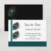 Groene blauwe pauwveren Bewaar de datum Uitnodigin Save The Date (Voorkant / Achterkant)