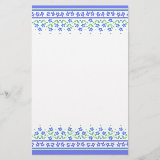 Groene blauwe periwinkle Floral Border om zich aan Briefpapier (Voorkant)