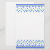 Groene blauwe periwinkle Floral Border om zich aan Briefpapier (Voorkant / Achterkant)