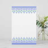 Groene blauwe periwinkle Floral Border om zich aan Briefpapier (Staand voorkant)