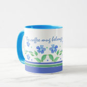 Groene blauwe periwinkle Floral Border om zich aan Mok (Voorkant links)