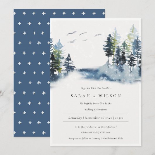 Groene Blauwe Pijn Bossen Bosvogels Voetbal Uitnod Bedankkaart (Voorkant / Achterkant)