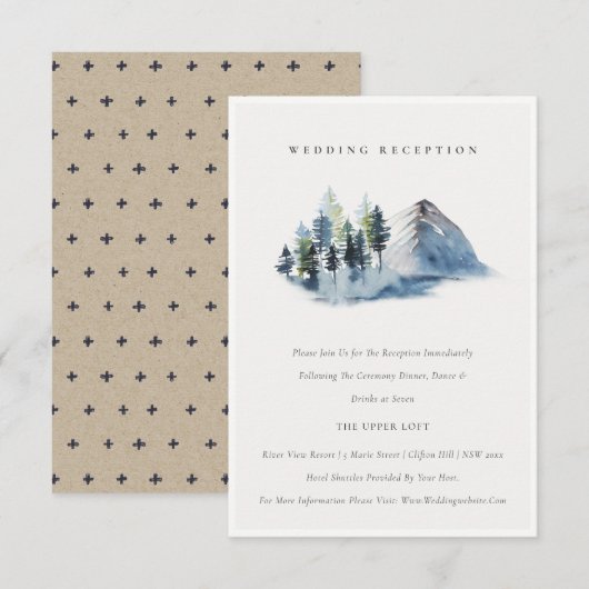 Groene blauwe pine Bossen bergen bruiloft Informatiekaartje (Voorkant / Achterkant)