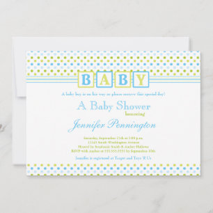 Groene blauwe polkadots jongen baby shower uitnodi kaart