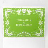 Groene, blauwe roze papel picado lovevogels bruilo drieluik uitnodiging (Binnenzijde eerst)