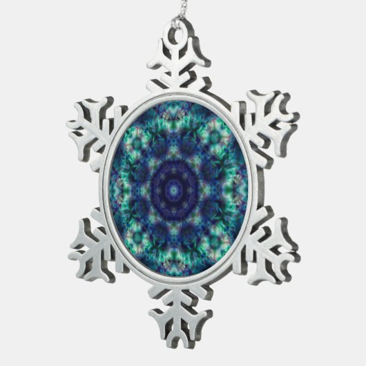 Groene blauwe sierbloem tin sneeuwvlok ornament (Rechts)