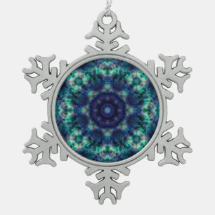 Groene blauwe sierbloem tin sneeuwvlok ornament