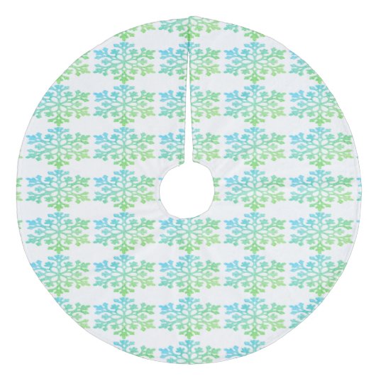 Groene blauwe sneeuwvlokken boomrok, koraalgriep fleece kerstboom rok (Voorkant)