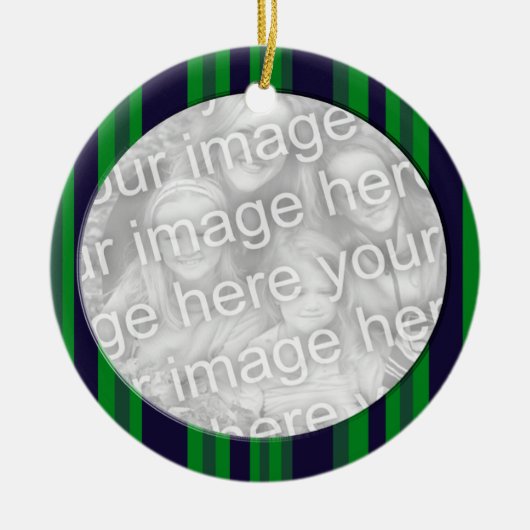 groene blauwe strepen fotoframe keramisch ornament (Voorkant)