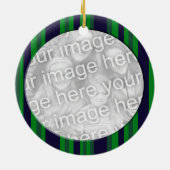groene blauwe strepen fotoframe keramisch ornament (Achterkant)